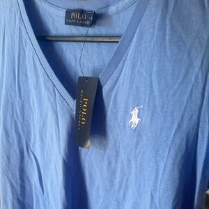 Polo by Ralph Lauren Women's Sky Blue V-Neck Tee